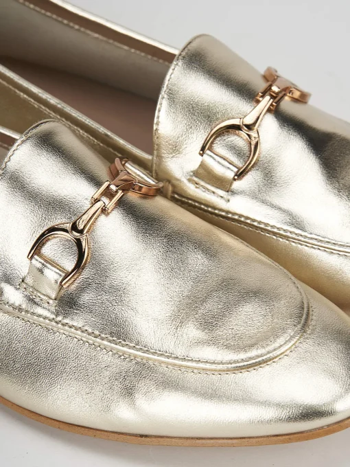 Mocassino tacco 1 cm oro pelle