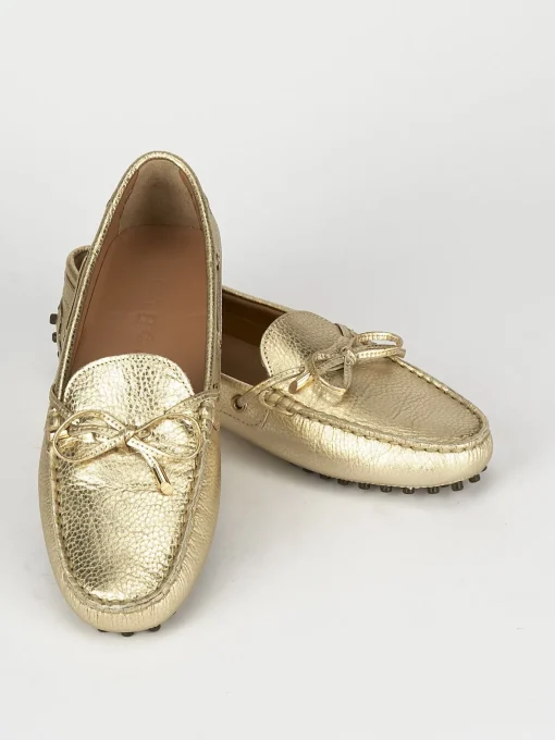Mocassino tacco 1 cm oro pelle