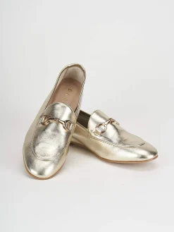 Mocassino tacco 1 cm oro pelle
