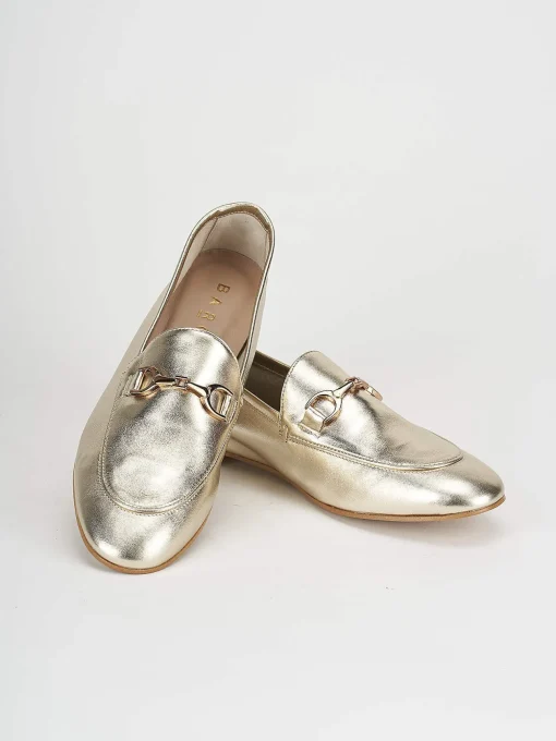 Mocassino tacco 1 cm oro pelle