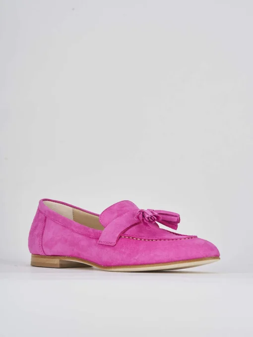 Mocassino tacco 1 cm rosa camoscio
