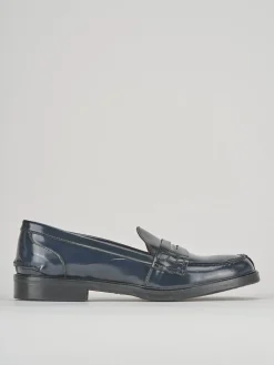 Mocassino tacco 1cm blu pelle