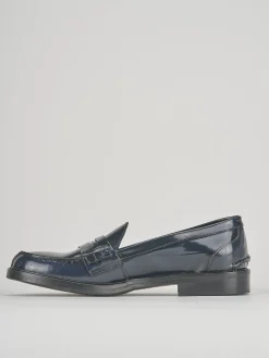 Mocassino tacco 1cm blu pelle