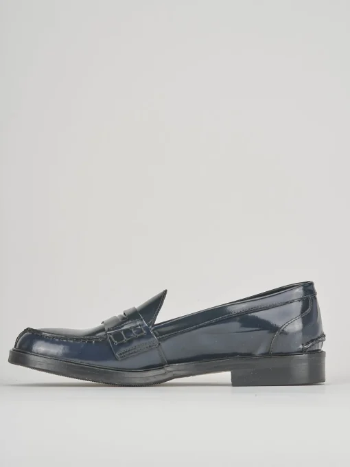 Mocassino tacco 1cm blu pelle