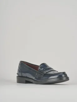 Mocassino tacco 1cm blu pelle
