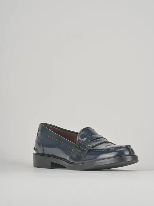 Mocassino tacco 1cm blu pelle