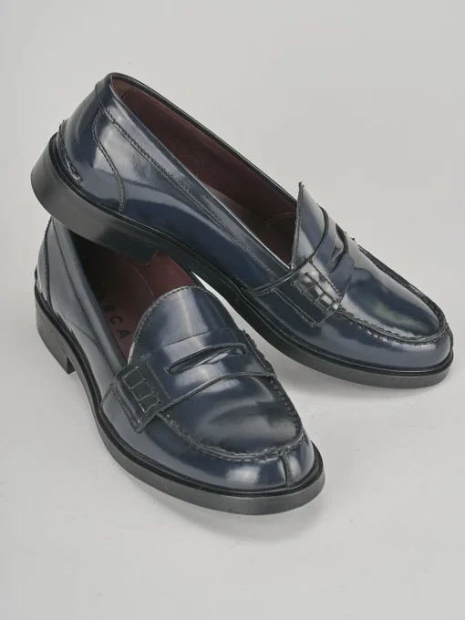 Mocassino tacco 1cm blu pelle