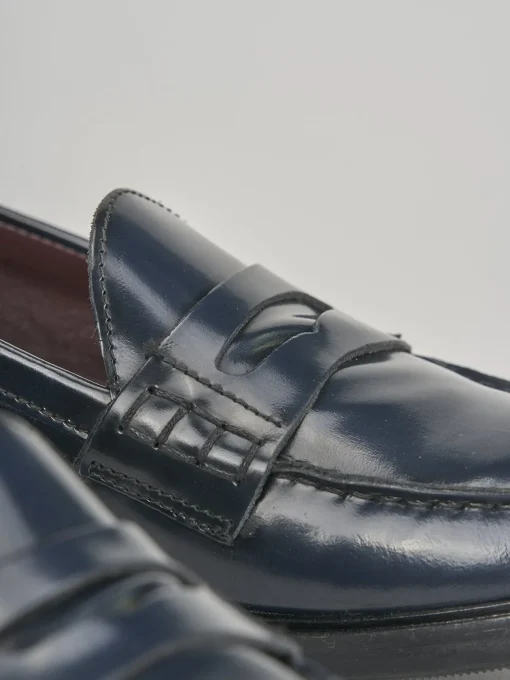 Mocassino tacco 1cm blu pelle