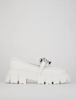 Mocassino tacco 1cm bianco pelle