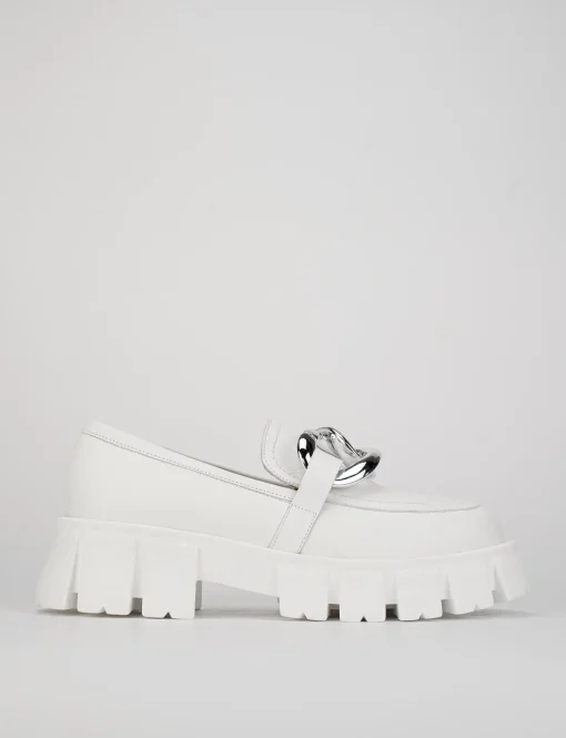 Mocassino tacco 1cm bianco pelle
