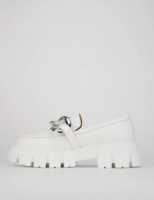 Mocassino tacco 1cm bianco pelle