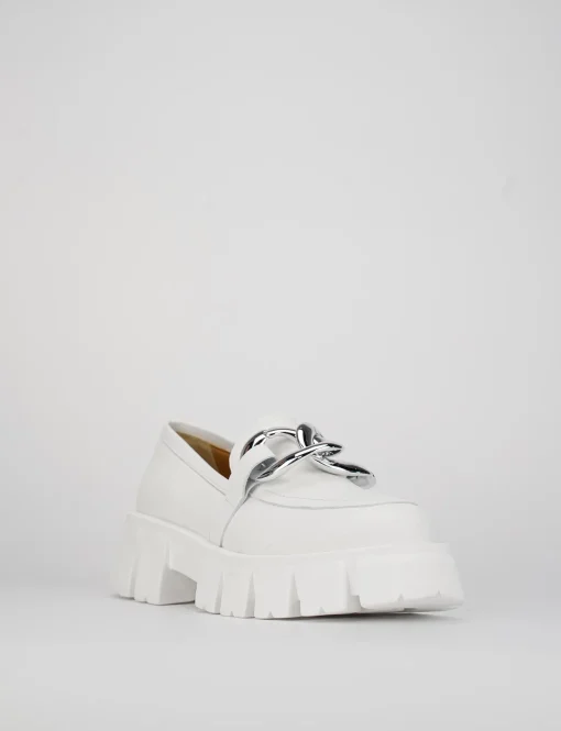 Mocassino tacco 1cm bianco pelle