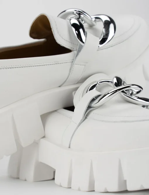 Mocassino tacco 1cm bianco pelle