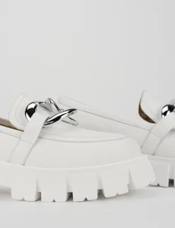 Mocassino tacco 1cm bianco pelle
