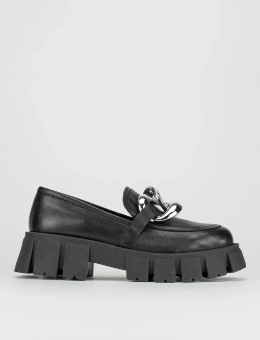 Mocassino tacco 1cm nero pelle