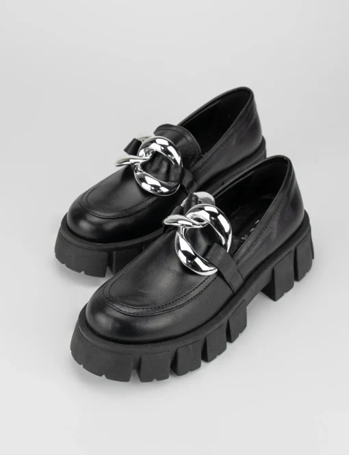 Mocassino tacco 1cm nero pelle