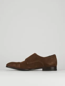 Monk strap tacco 2 cm marrone camoscio