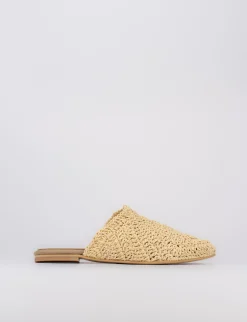 Sabot tacco 1 cm beige tessuto