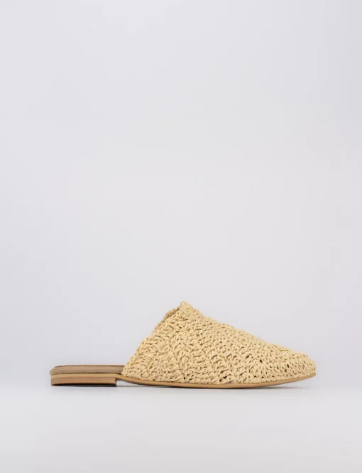 Sabot tacco 1 cm beige tessuto