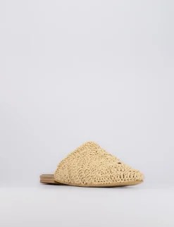 Sabot tacco 1 cm beige tessuto