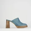 Sabot tacco 9 cm blu pelle