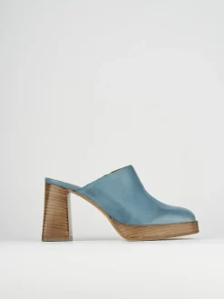Sabot tacco 9 cm blu pelle