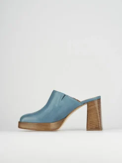 Sabot tacco 9 cm blu pelle