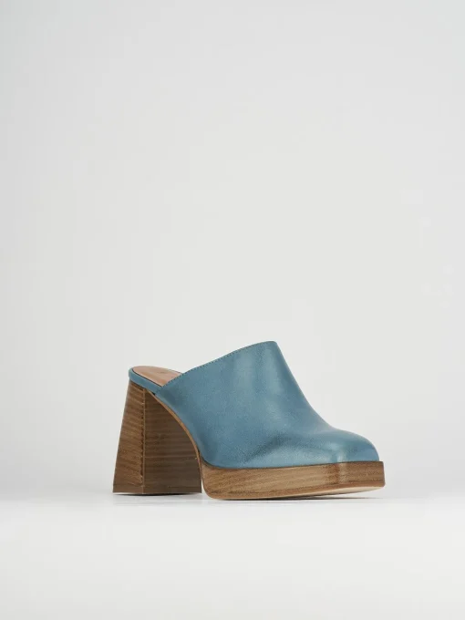Sabot tacco 9 cm blu pelle