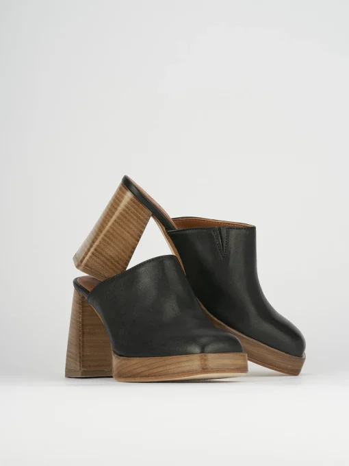 Sabot tacco 9 cm nero pelle