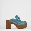 Sabot tacco 8cm pelle azzurro