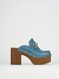 Sabot tacco 8cm pelle azzurro