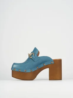 Sabot tacco 8cm pelle azzurro