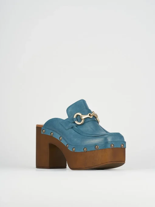Sabot tacco 8cm pelle azzurro