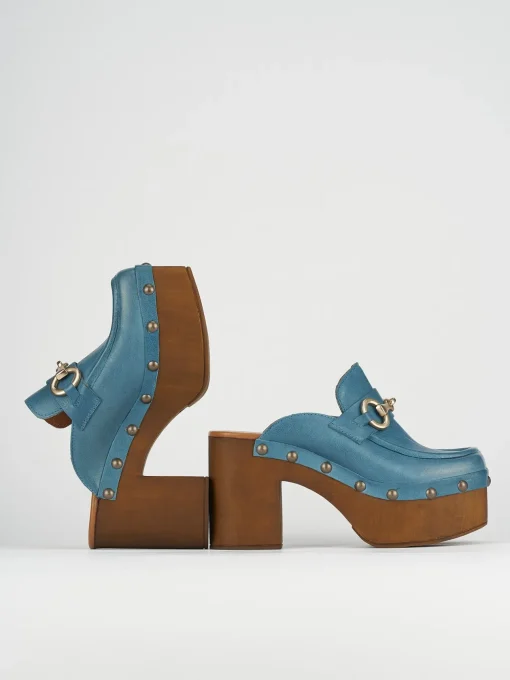 Sabot tacco 8cm pelle azzurro