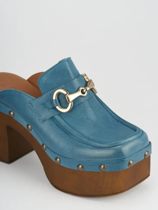 Sabot tacco 8cm pelle azzurro