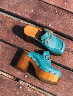 Sabot tacco 8cm pelle azzurro