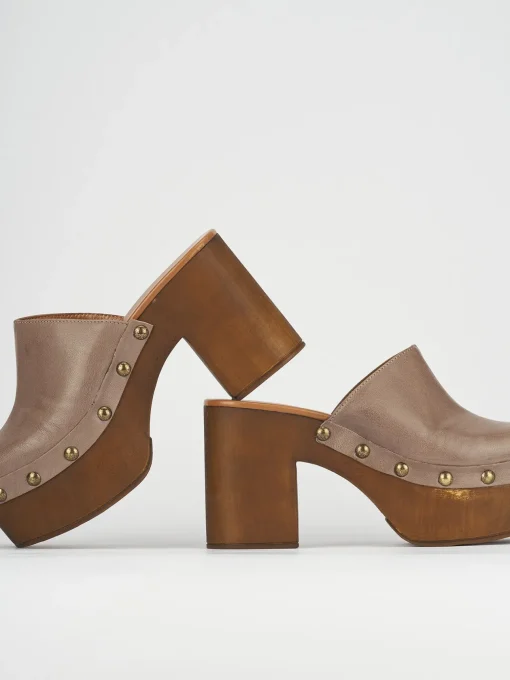 Sabot tacco 6cm pelle beige