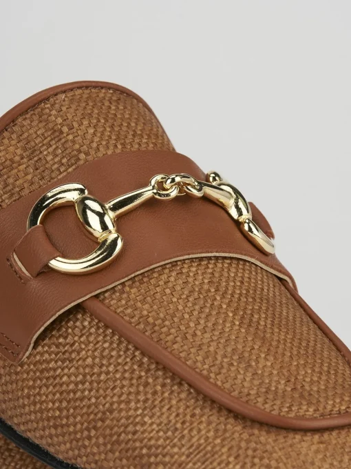 Sabot tacco 1cm tessuto marrone