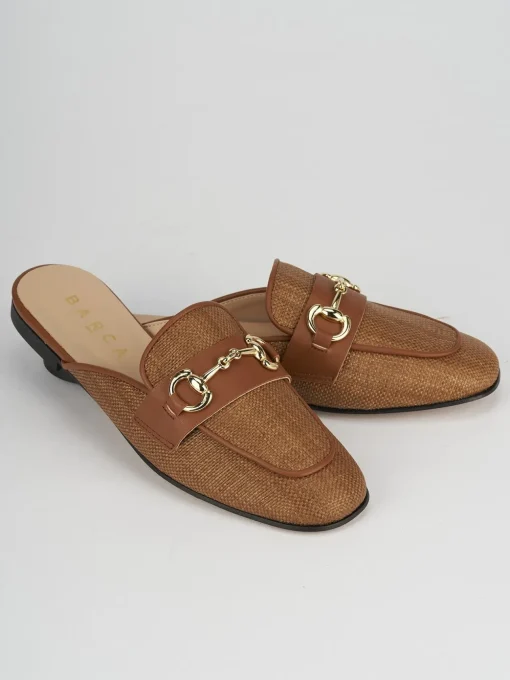 Sabot tacco 1cm tessuto marrone