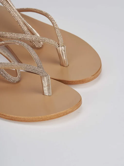 Sandali infradito tacco 1 cm oro pelle