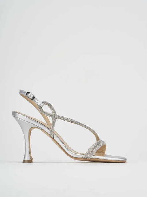 Sandali tacco 9 cm argento pelle
