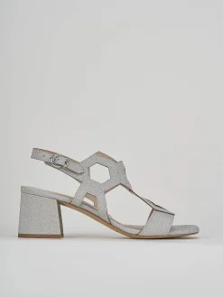 Sandali tacco 5 cm argento glitter