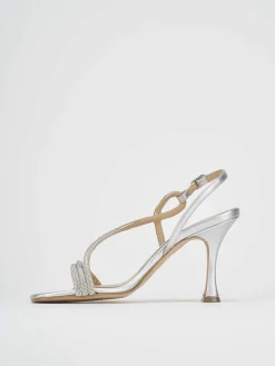 Sandali tacco 9 cm argento pelle