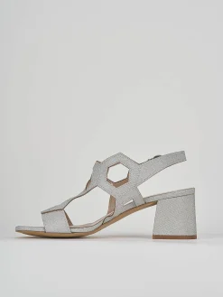 Sandali tacco 5 cm argento glitter