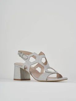 Sandali tacco 5 cm argento glitter
