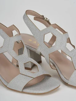 Sandali tacco 5 cm argento glitter