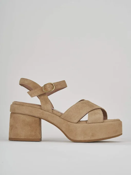 Sandali tacco 6cm camoscio beige