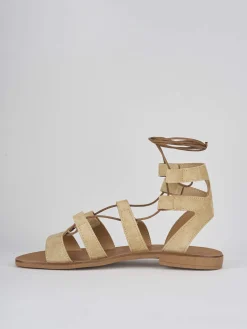 Sandali tacco 1cm camoscio beige