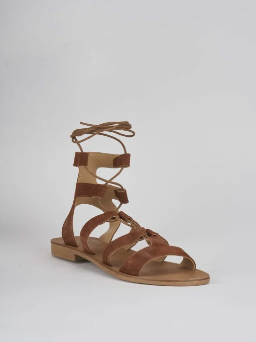 Sandali tacco 1cm camoscio marrone