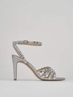 Sandali tacco 9cm glitter argento